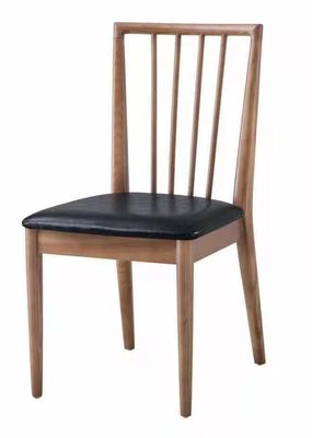 Stackable Cafeteria Antique Oak Dining Chairs With Leather Seat
