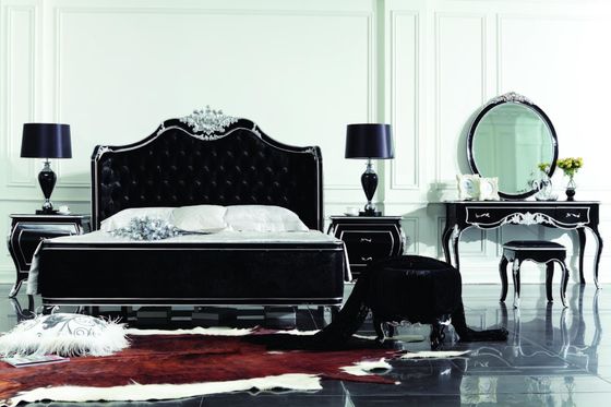 Oakwood Custom Classic Royal Bedroom Furniture Sets 6pcs Wood Frame Fabric Antique