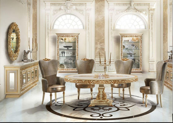 Modern Luxury Style Dining Room Furniture White Round Top Dining Table Set