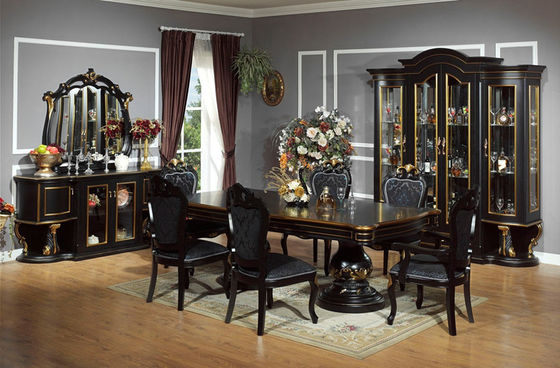 Xinyu Bar Luxury Wood Dining Room Sets Wooden Carving Long Round Antique Table