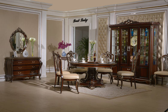 1380*1380*800mm Unique Luxury Wood Dining Room Sets Wooden Carved