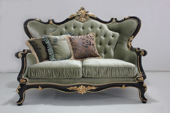 Green Executive Classic Wooden Antique Sofa Set One Seater Leather Couch