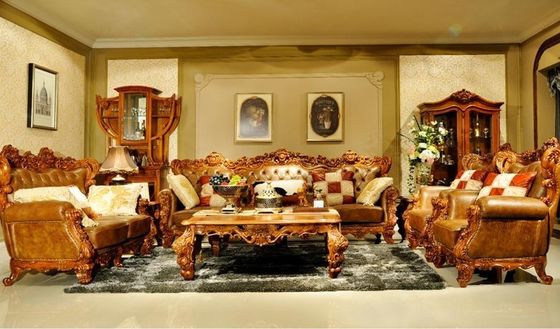 OEM Three Piece Wood Carvings Antique Couch Sofa Set For Living Room