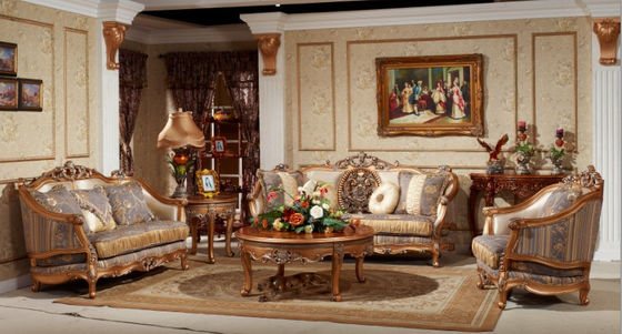 Hand carved royal furniture wooden frame 6 seater sofa set designs in antique finished
