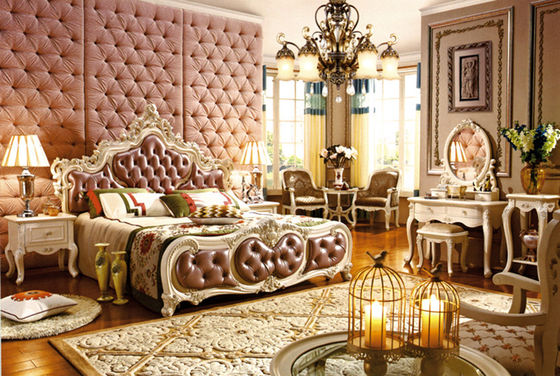 Italy French Antique Royal Luxury European Bedroom Furniture Classic Solid Wood 5PCS