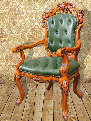 Green Comfy Hand Carved Wood Chairs