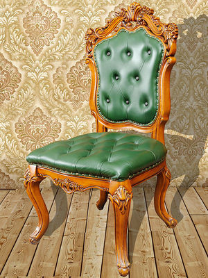 Green Comfy Hand Carved Wood Chairs