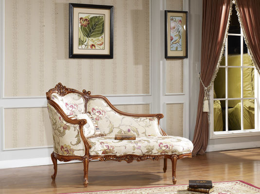 Champagne Hand Carved Luxury Chaise Lounge Chaise Lounge Sofa Flower Print