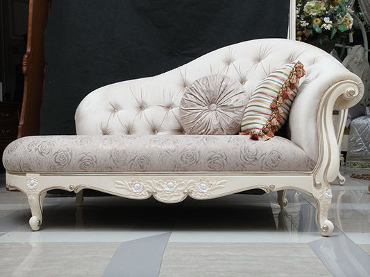 Wood Carved French Antique Luxury Chaise Lounge Golden White