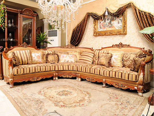 Gold Foil Royal Fabric Wooden Luxury Sofa Antique Baroque Style Couch 5 Years Guarantee