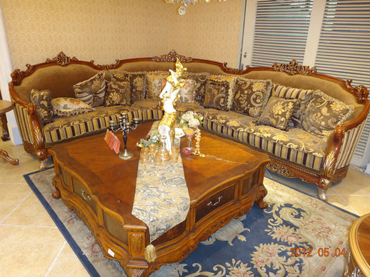 Gold Foil Royal Fabric Wooden Luxury Sofa Antique Baroque Style Couch 5 Years Guarantee