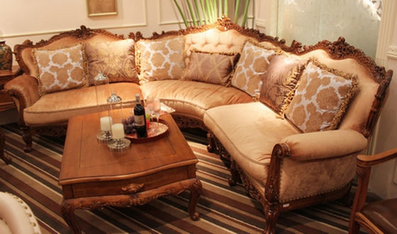 Gold Foil Royal Fabric Wooden Luxury Sofa Antique Baroque Style Couch 5 Years Guarantee