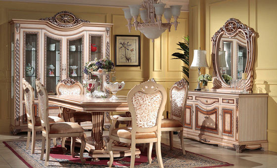 6 Chairs Carved Flower Dinning Room Set