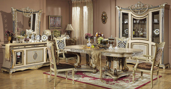 6 Chairs Carved Flower Dinning Room Set