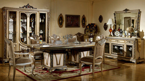6 Chairs Carved Flower Dinning Room Set